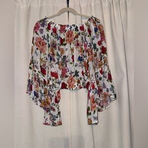 Floral Off-Shoulder  - White with Pink & Red Floral Print